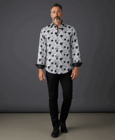 Mercerisierte Baumwolle Perfect Fit Hemd Weiss Schwazes Uhren Muster