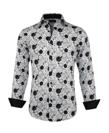 Mercerisierte Baumwolle Perfect Fit Hemd Weiss Schwazes Uhren Muster