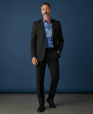 Mercerisiertes Baumwoll Hemd Perfect Fit Blau mit Schwarzem Streifen