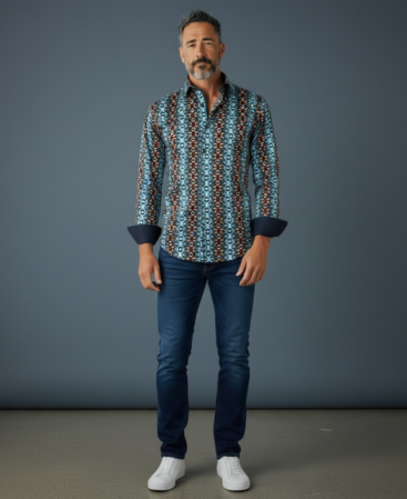 Mercerisierte Baumwolle Perfect Fit Hemd Modern, Geometrisch