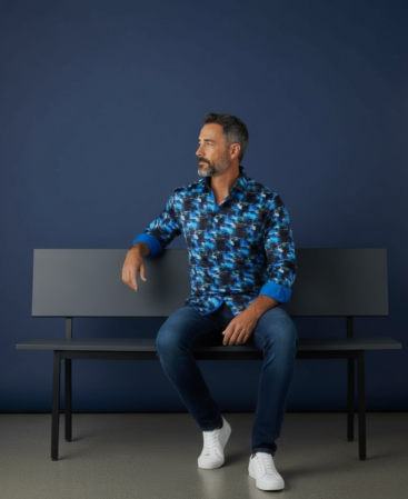 Mercerisierte Baumwolle Perfect Fit Hemd Rich Blue Black Print