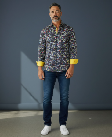 Mercerisierte Baumwolle Perfect Fit Hemd mit Vespa Motiv