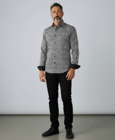 Mercerisierte Baumwolle Perfect Fit Hemd mit Schwarz Weissem Muster Elegant