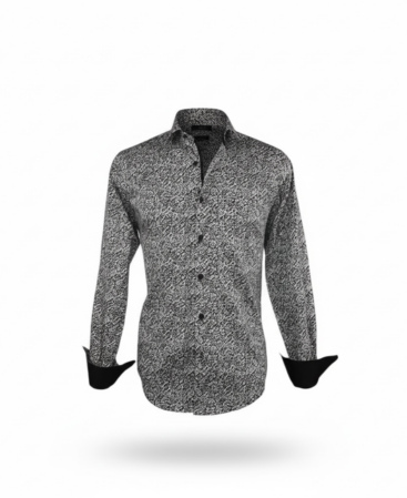 Mercerisierte Baumwolle Perfect Fit Hemd mit Schwarz Weissem Muster Elegant