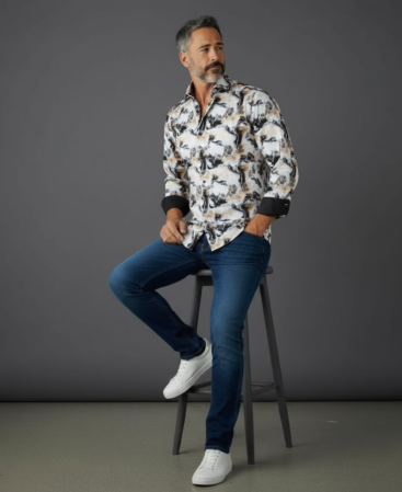 Mercerisierte Baumwolle Perfect Fit Hemd mit Mamor Design