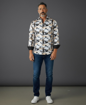 Mercerisierte Baumwolle Perfect Fit Hemd mit Mamor Design