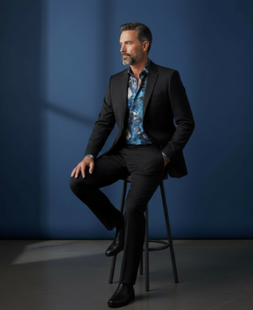 Mercerisierte Baumwolle Perfect Fit Hemd mit Druckmuster in Blauton