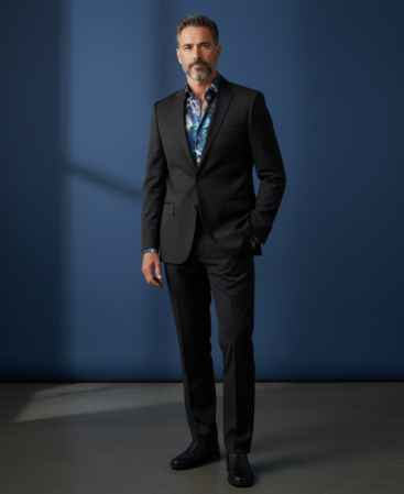 Mercerisierte Baumwolle Perfect Fit Hemd mit Druckmuster in Blauton