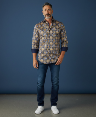 Mercerisierte Baumwolle Perfect Fit Hemd mit Chenille Muster