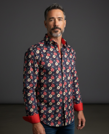 Mercerisierte Baumwolle Perfect Fit Hemd mit Blumenmuster