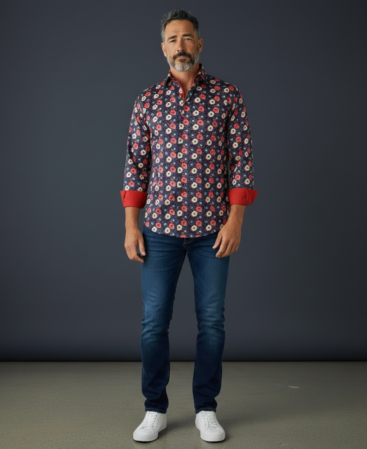 Mercerisierte Baumwolle Perfect Fit Hemd mit Blumenmuster