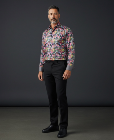 Mercerisierte Baumwolle Perfect Fit Hemd mit asymmetrischem karo Bunt