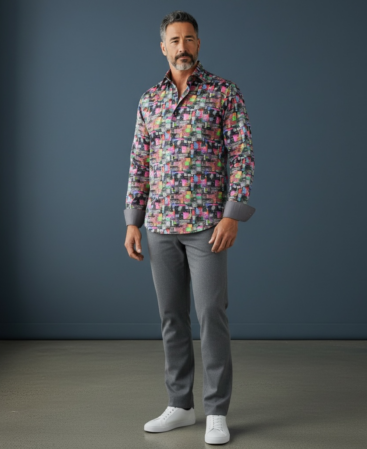 Mercerisierte Baumwolle Perfect Fit Hemd mit asymmetrischem karo Bunt