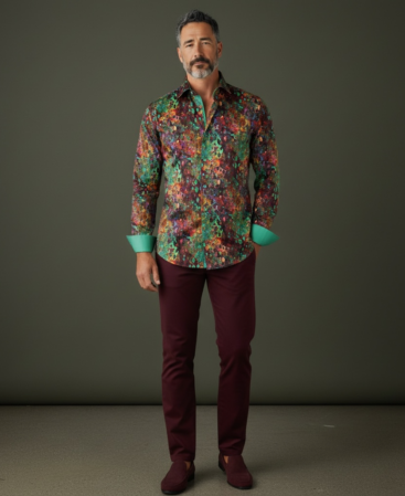 Mercerisierte Baumwolle Perfect Fit Hemd Mehrfarbig Oval gemustert