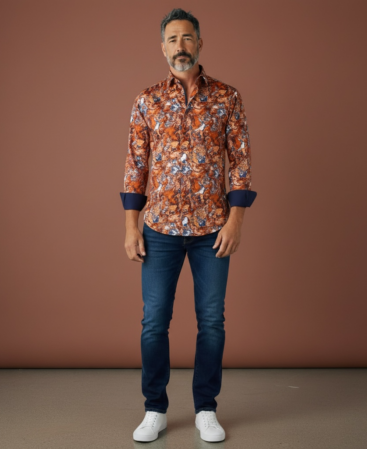 Mercerisierte Baumwolle Perfect Fit Hemd Mehrfarbig Cogniac Blau Schwarz Weiss