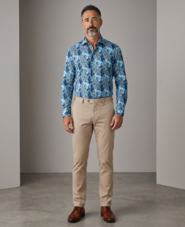 Exklusives Designer Hemd Massi Milano Paisley Print Hemd Gold-Blue
