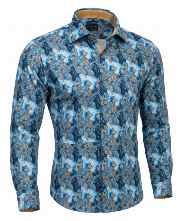 Exklusives Designer Hemd Massi Milano Paisley Print Hemd Gold-Blue
